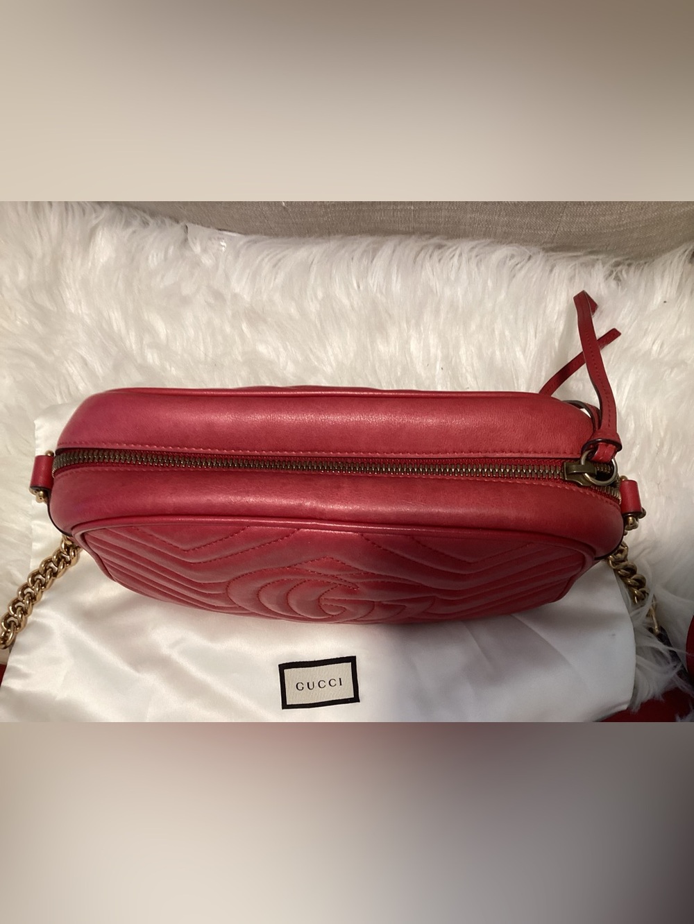 Gucci Red GG Marmont Chevron Crossbody Bag with Gold Hardware - Picture 4 of 13